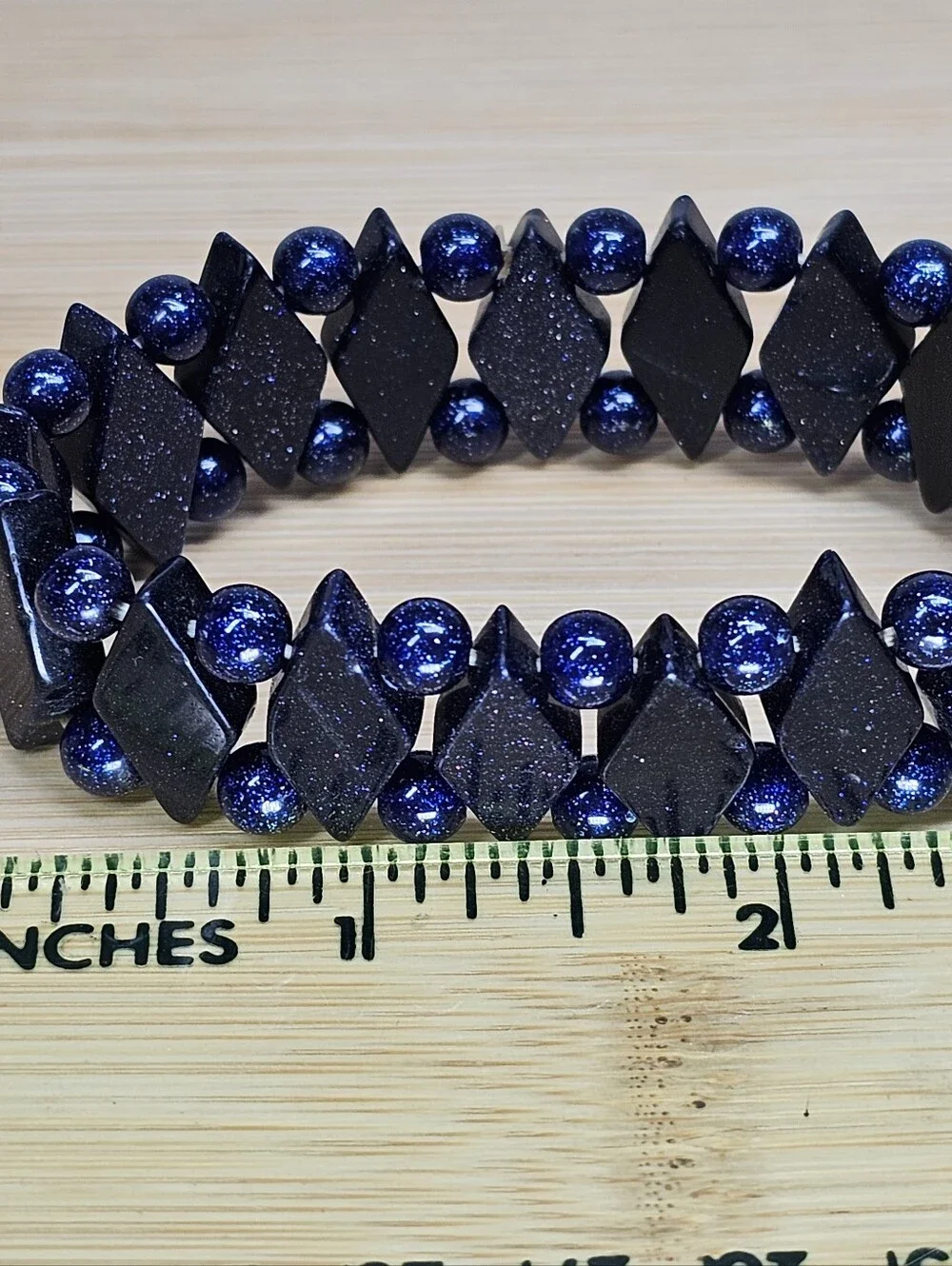 Midnight-Blue Goldstone Sparkling Gemstone Stretch Bracelet Vintage